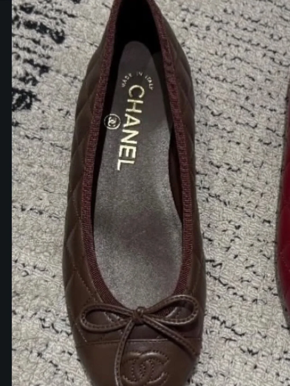 CHANEL Quilted Leather Ballet Flats in Dark Brown